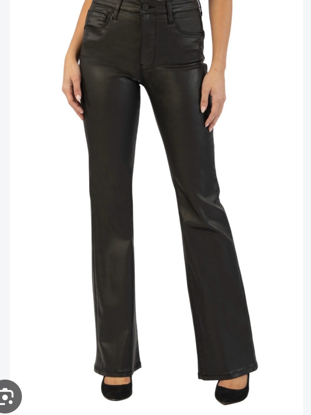 Kut from the Kloth Ana high rise Black Faux Leather Flare Jeans